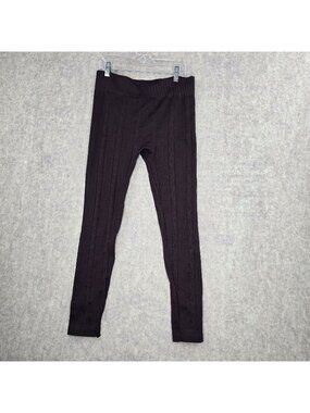 Cable Knit Womens Stretch Leggings Dark Brown L/XL Slim Fit Textured Poly Blend